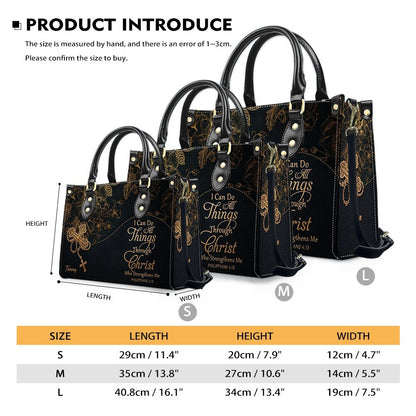 Personalized Leather Handbag | Black Cross Floral - I Can Do All Things Through Christ | CHRISTIANARTBAG CAB0271626