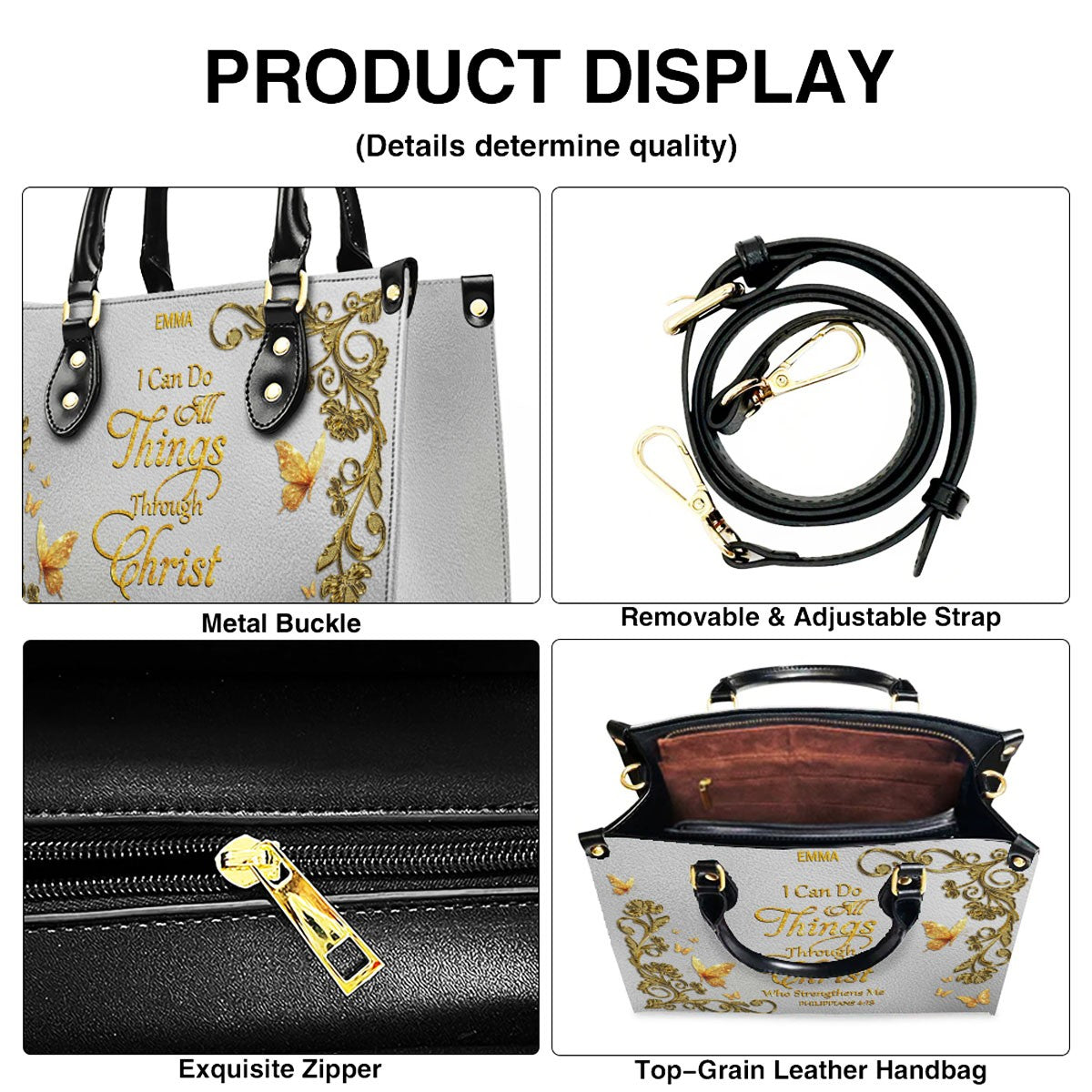 CHRISTIANARTBAG Personalized Leather Handbag & Long Wallet Set – Custom Name & Bible Verse Christian Purse Gift for Women - CAB01030226