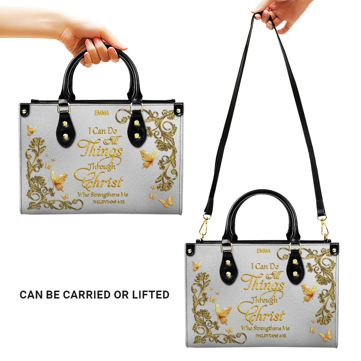 CHRISTIANARTBAG Personalized Leather Handbag & Long Wallet Set – Custom Name & Bible Verse Christian Purse Gift for Women - CAB01030226