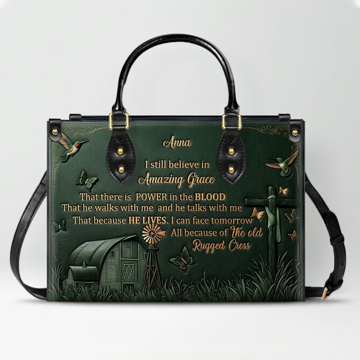 Personalized Leather Handbag for Women, Custom Christian Amazing Grace Purse with Name - CHRISTIANARTBAG CAB02100426