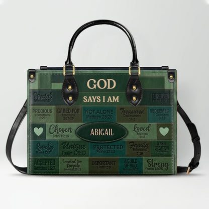 Christian Art Bag God Says I Am Personalized Handbag | Custom Scripture Leather Tote & Purse Set | Faith Based Religious Gifts for Her CAB01062226