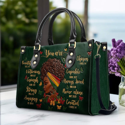 CHRISTIANARTBAG Personalized Leather Handbag - Custom Maya Green | African American Christian Gifts "You Are Beautiful" Bible Verse Shoulder Bag