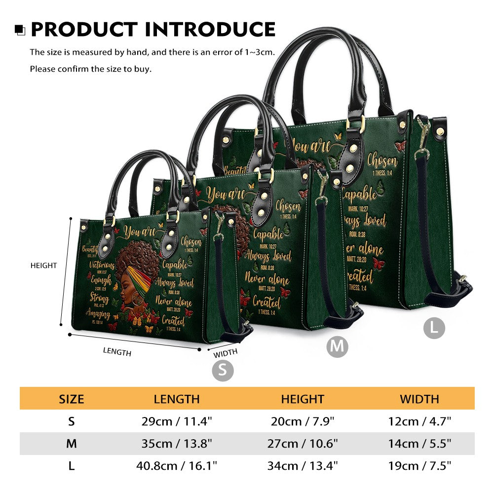 CHRISTIANARTBAG Personalized Leather Handbag - Custom Maya Green | African American Christian Gifts "You Are Beautiful" Bible Verse Shoulder Bag