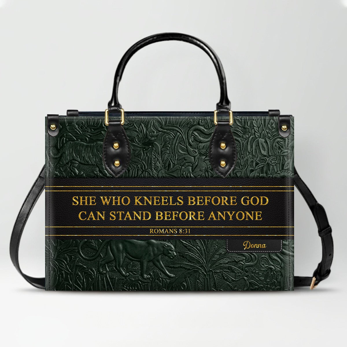 Luxury Embossed Leather Christian Tote Bag - Custom Name & Scripture Purse - Premium Faith Gift for Women CAB0132426