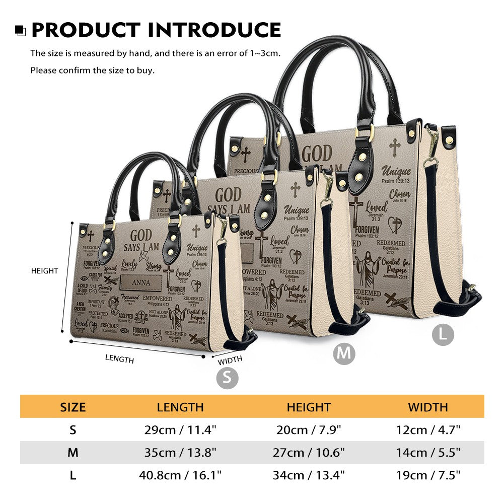 Personalized Christian Leather Handbag - Custom Name God Says I Am Bible Verse Tote Bag | CHRISTIANARTBAG 01072126