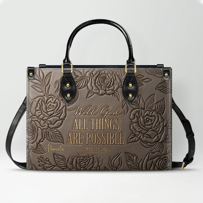 Personalized Leather Handbag with Bible Verse "With God All Things Are Possible" | CHRISTIANARTBAG 01073026