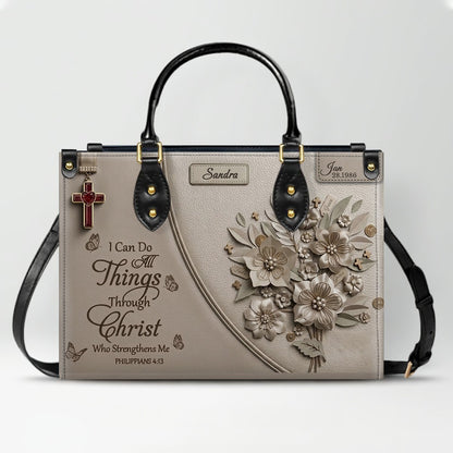 Personalized Christian Leather Handbag with Custom Name & Birthstone - "I Can Do All Things Through Christ" Philippians 4:13 Purse | CHRISTIANARTBAG 01072526
