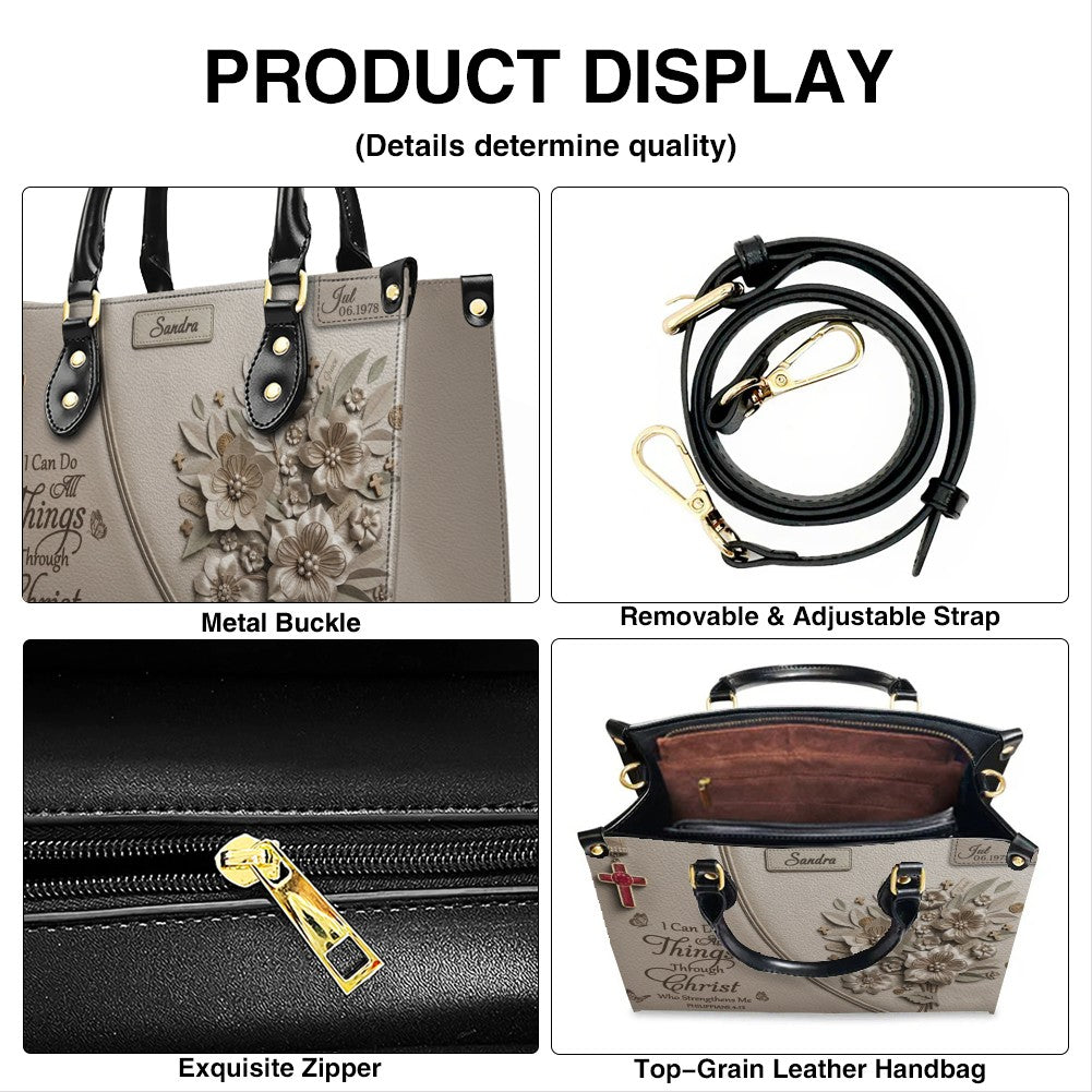 Personalized Christian Leather Handbag with Custom Name & Birthstone - "I Can Do All Things Through Christ" Philippians 4:13 Purse | CHRISTIANARTBAG 01072526