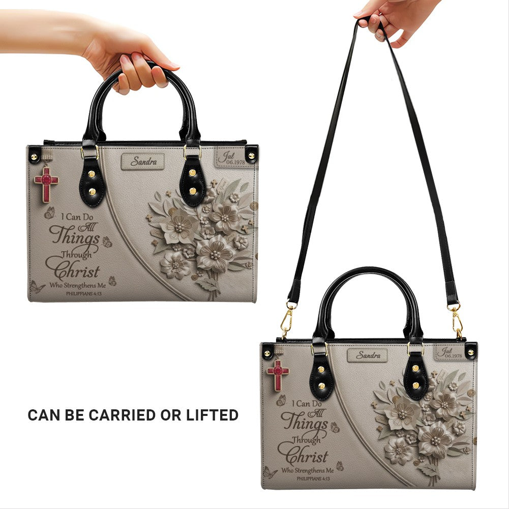 Personalized Christian Leather Handbag with Custom Name & Birthstone - "I Can Do All Things Through Christ" Philippians 4:13 Purse | CHRISTIANARTBAG 01072526