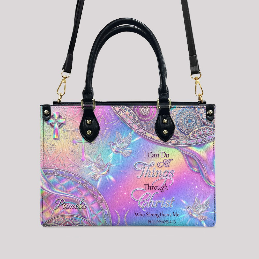 Personalized Christian Leather Handbag - I Can Do All Things Through Christ Verse - Custom Name Faith Purse | CHRISTIANARTBAG CAb01100626