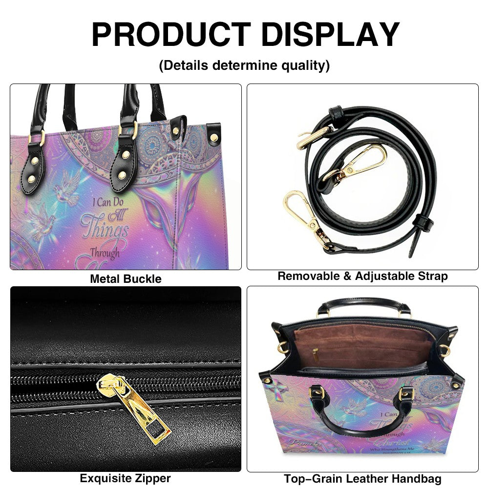 Personalized Christian Leather Handbag - I Can Do All Things Through Christ Verse - Custom Name Faith Purse | CHRISTIANARTBAG CAb01100626