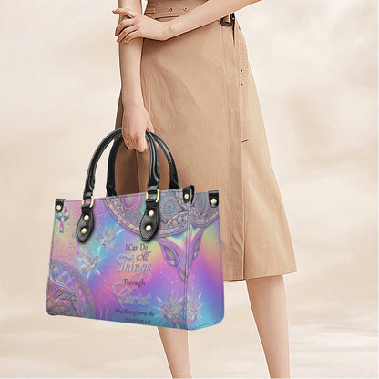 Personalized Christian Leather Handbag - I Can Do All Things Through Christ Verse - Custom Name Faith Purse | CHRISTIANARTBAG CAb01100626