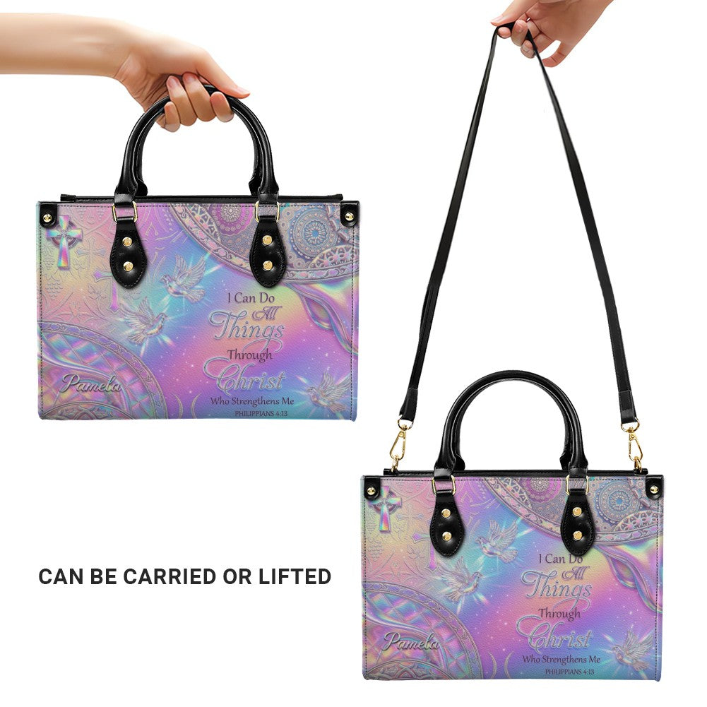 Personalized Christian Leather Handbag - I Can Do All Things Through Christ Verse - Custom Name Faith Purse | CHRISTIANARTBAG CAb01100626