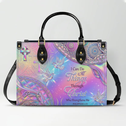 Personalized Christian Leather Handbag - I Can Do All Things Through Christ Verse - Custom Name Faith Purse | CHRISTIANARTBAG CAb01100626