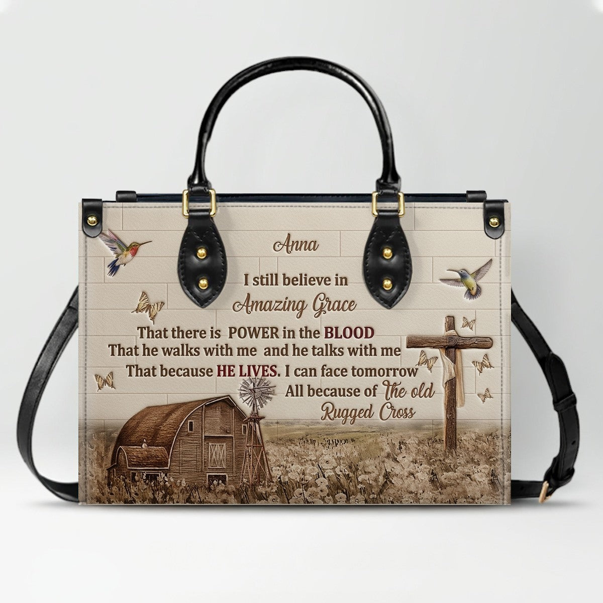 Personalized Leather Handbag for Women, Custom Christian Amazing Grace Purse with Name - CHRISTIANARTBAG CAB02100426