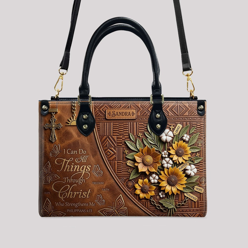 Custom Name Bible Verse Leather Handbag | Inspirational Christian Gift for Women | CHRISTIANARTBAG 01070826