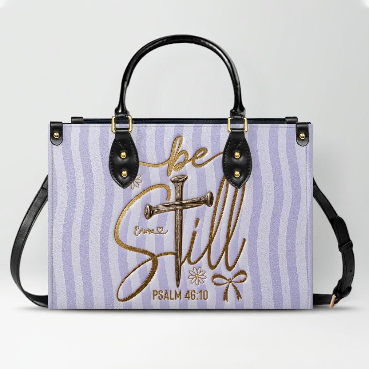 Personalized Be Still Psalm 46:10 Cross Leather Handbag for Women - CHRISTIANARTBAG | Custom Faith Purse in Pink CAB01100526
