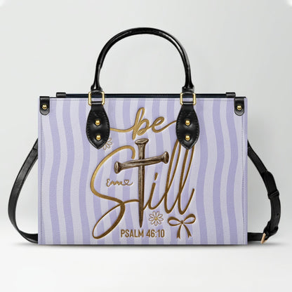 Personalized Be Still Psalm 46:10 Cross Leather Handbag for Women - CHRISTIANARTBAG | Custom Faith Purse in Pink CAB01100526