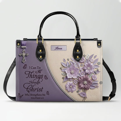 Custom Name Christian Leather Handbag by CHRISTIANARTBAG | I Can Do All Things Shoulder Bag, Religious Floral Gift for Her CAB01070126