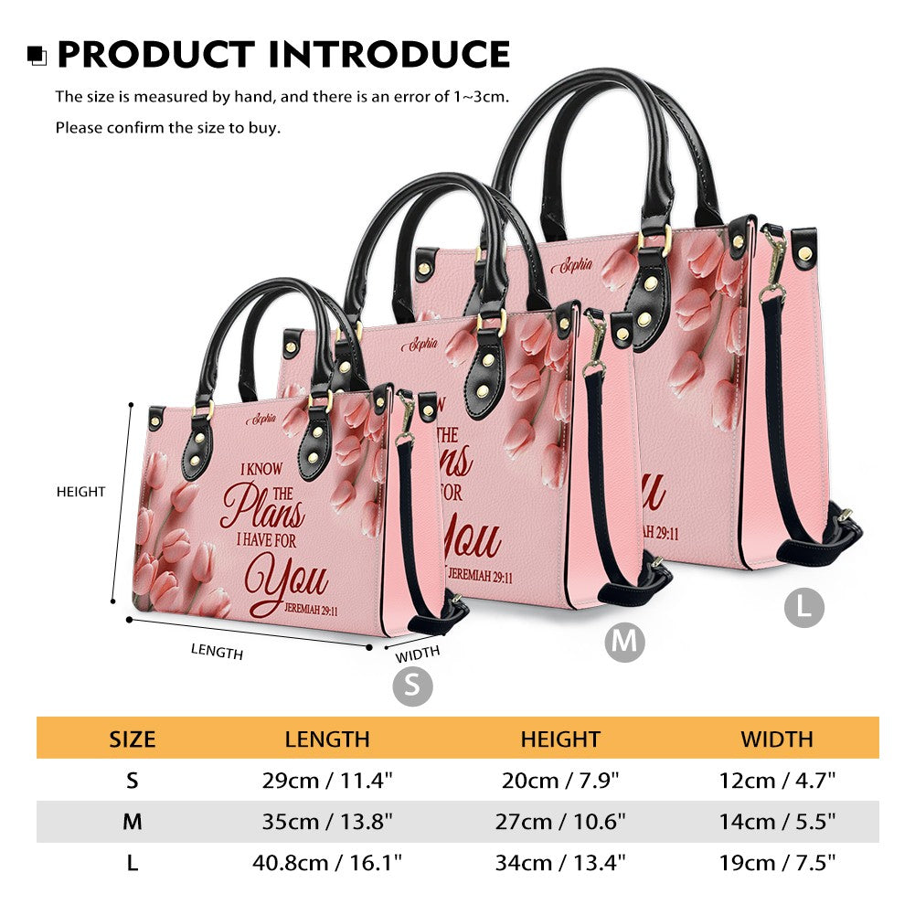 Personalized Leather Handbag for Women – Custom Name Christian Bible Verse Purse – Floral Pink Tulip Scripture Bag – Gift by CHRISTIANARTBAG CAB 022726