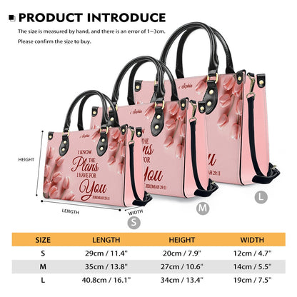 Personalized Leather Handbag for Women – Custom Name Christian Bible Verse Purse – Floral Pink Tulip Scripture Bag – Gift by CHRISTIANARTBAG CAB 022726