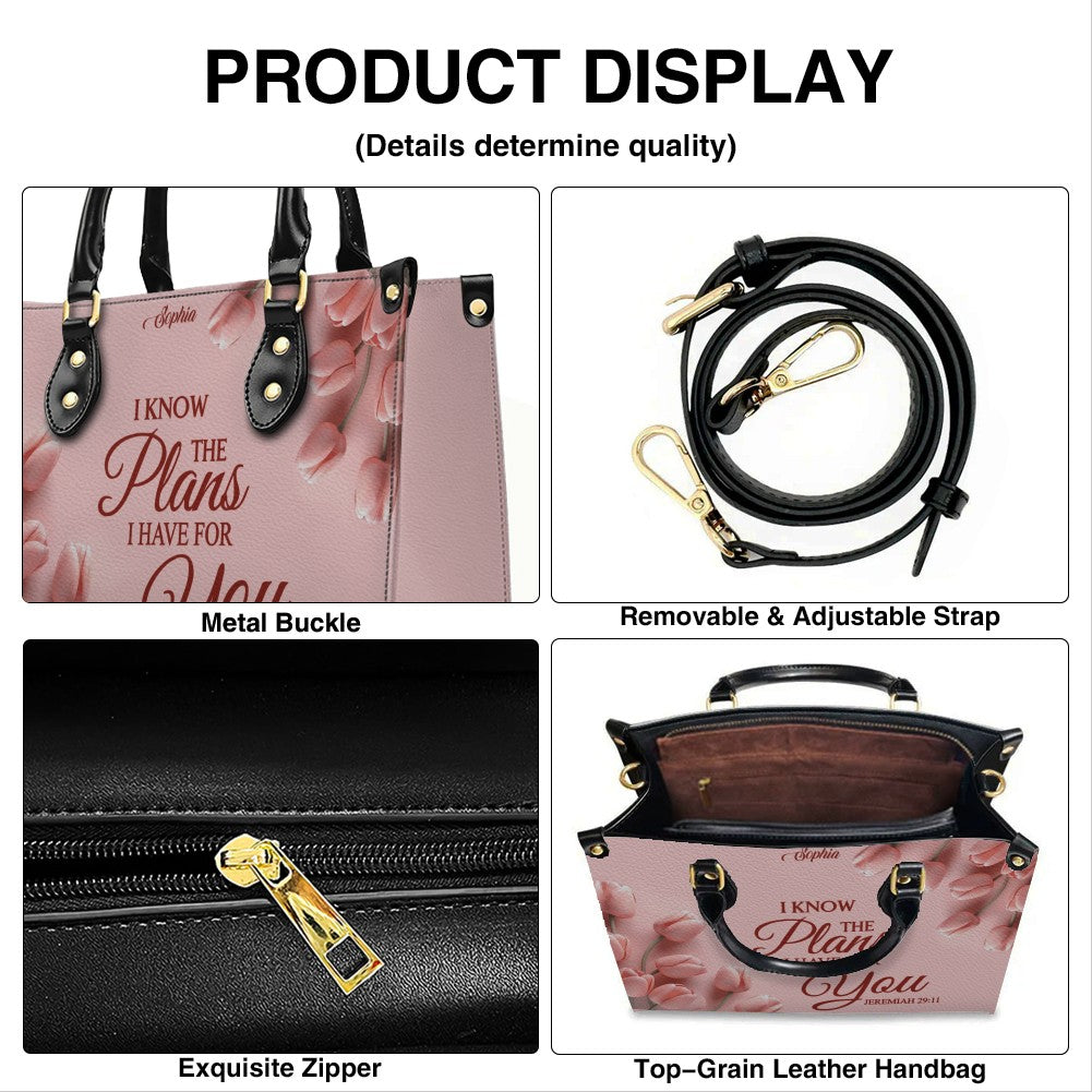 Personalized Leather Handbag for Women – Custom Name Christian Bible Verse Purse – Floral Pink Tulip Scripture Bag – Gift by CHRISTIANARTBAG CAB 022726