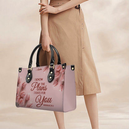 Personalized Leather Handbag for Women – Custom Name Christian Bible Verse Purse – Floral Pink Tulip Scripture Bag – Gift by CHRISTIANARTBAG CAB 022726