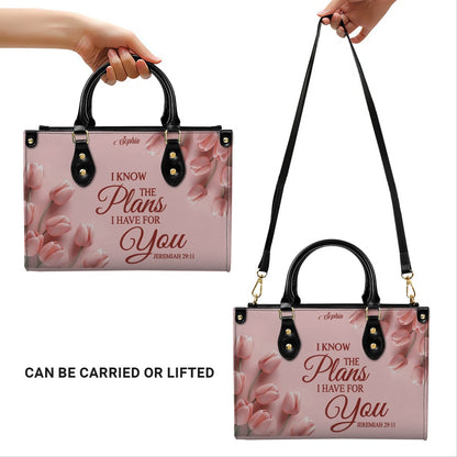 Personalized Leather Handbag for Women – Custom Name Christian Bible Verse Purse – Floral Pink Tulip Scripture Bag – Gift by CHRISTIANARTBAG CAB 022726