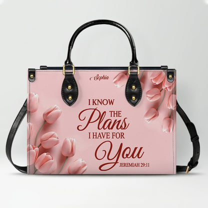 Personalized Leather Handbag for Women – Custom Name Christian Bible Verse Purse – Floral Pink Tulip Scripture Bag – Gift by CHRISTIANARTBAG CAB 022726