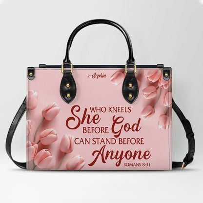 Personalized Leather Handbag for Women – Custom Name Christian Bible Verse Purse – Floral Pink Tulip Scripture Bag – Gift by CHRISTIANARTBAG CAB 022726