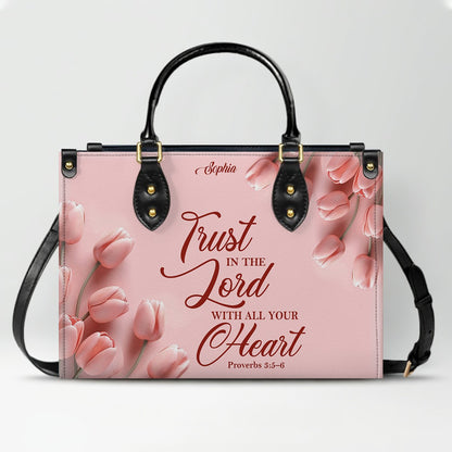 Personalized Leather Handbag for Women – Custom Name Christian Bible Verse Purse – Floral Pink Tulip Scripture Bag – Gift by CHRISTIANARTBAG CAB 022726