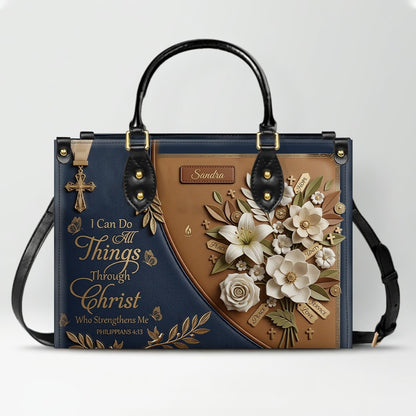 Custom Name Bible Verse Leather Handbag | Inspirational Christian Gift for Women | CHRISTIANARTBAG 01070826