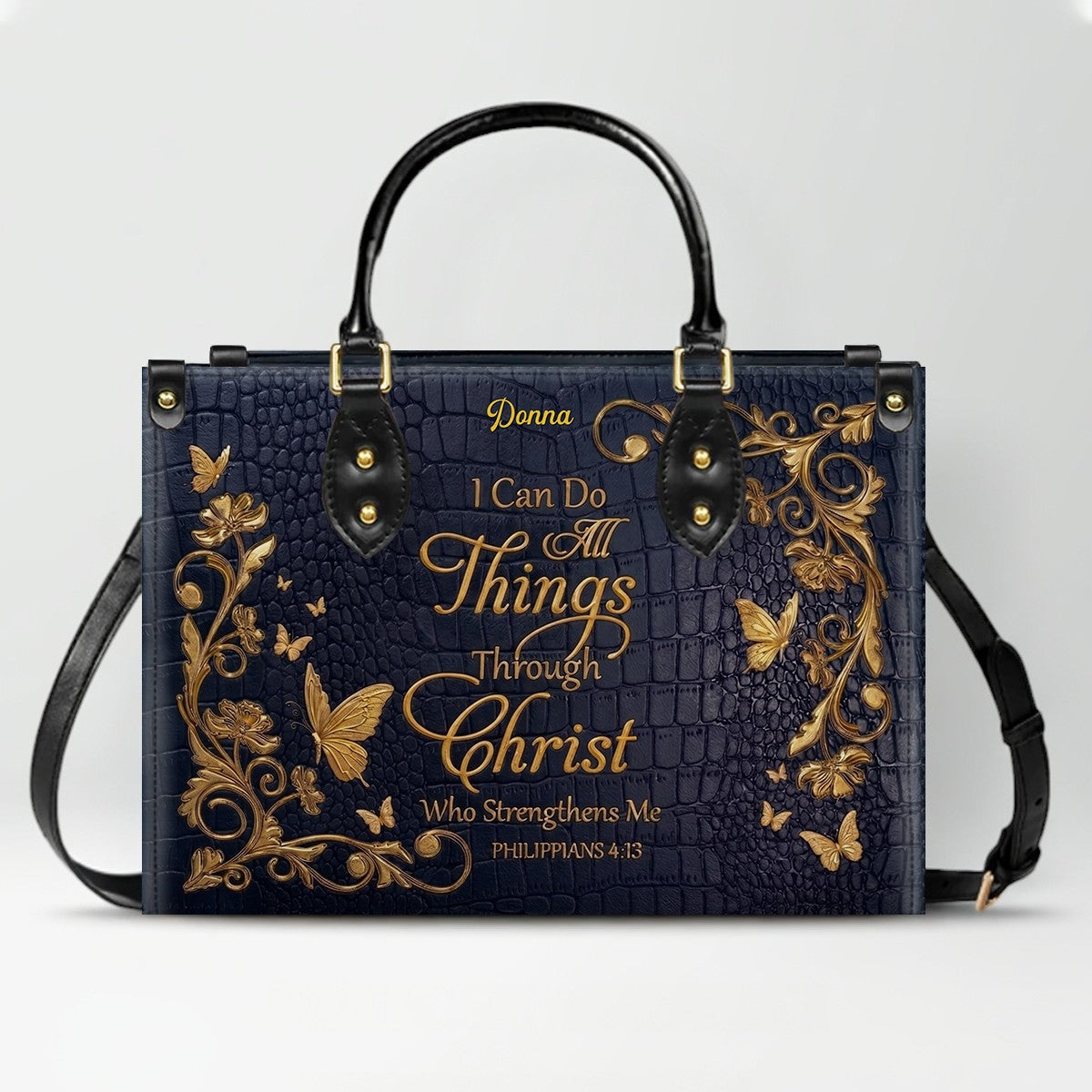 CHRISTIANARTBAG™ Personalized Leather Handbag - Custom Name "I Can Do All Things Through Christ" Philippians 4:13 Bible Verse Tote Purse
