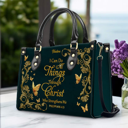 Personalized Christian Leather Handbag - Custom Name Bible Verse Tote Bag - Floral Butterfly Embossed Satchel - Luxury Boho Gift for Christian Women - CHRISTIANARTBAG