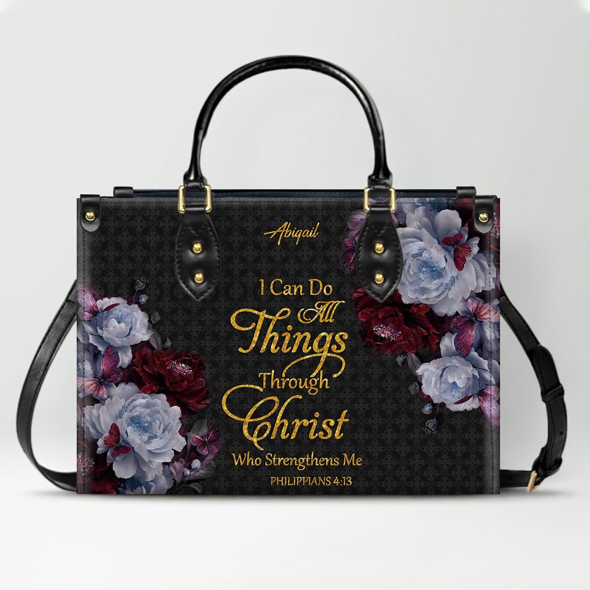 CHRISTIANARTBAG Personalized Leather Handbag - Custom Bible Verse & Name Floral Tote - Faith-Inspired Women's Satchel
