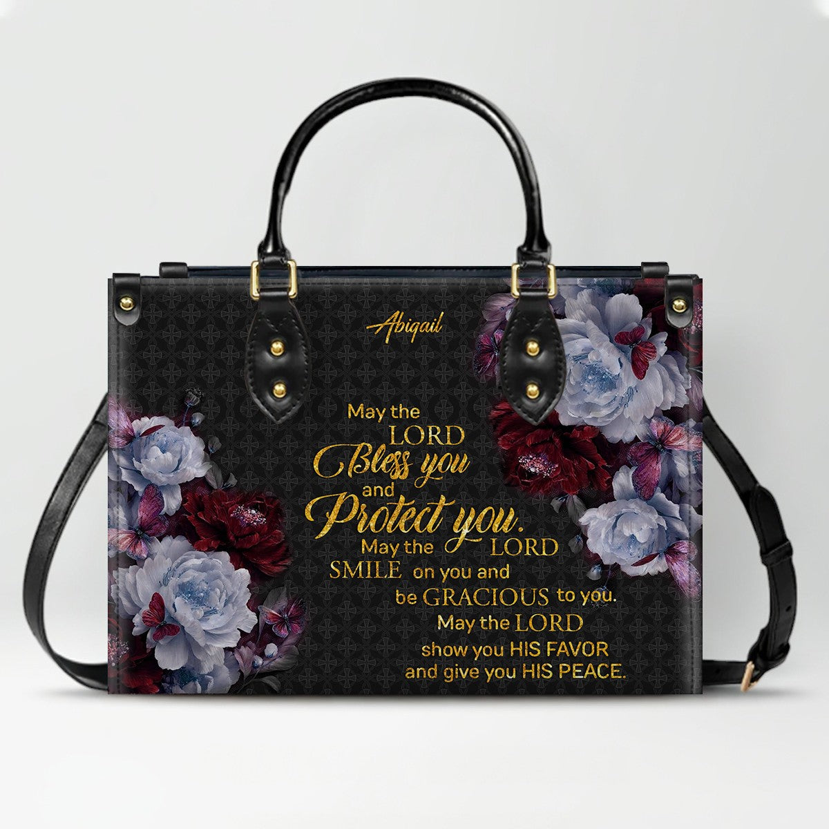 CHRISTIANARTBAG Personalized Leather Handbag - Custom Bible Verse & Name Floral Tote - Faith-Inspired Women's Satchel