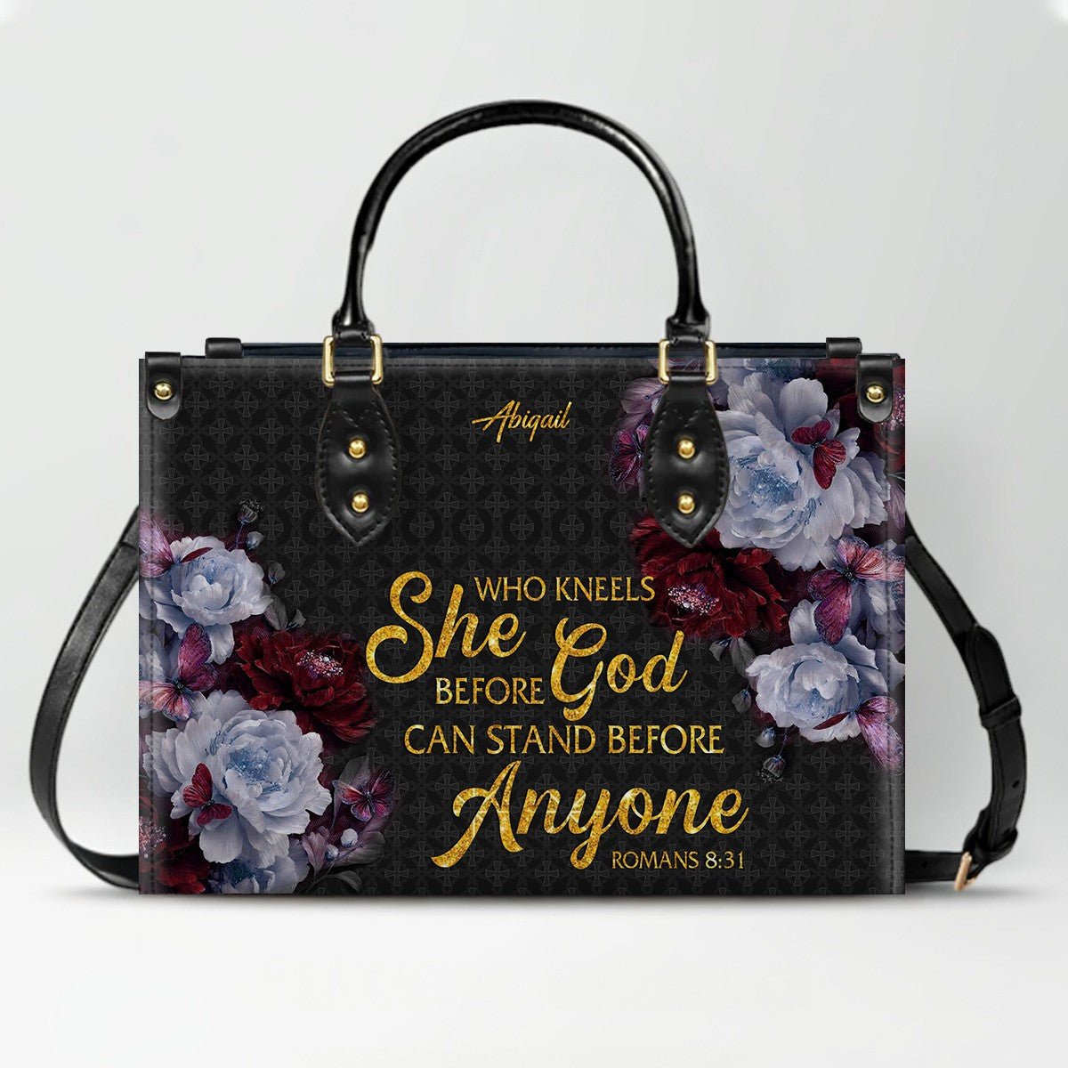 CHRISTIANARTBAG Personalized Leather Handbag - Custom Bible Verse & Name Floral Tote - Faith-Inspired Women's Satchel