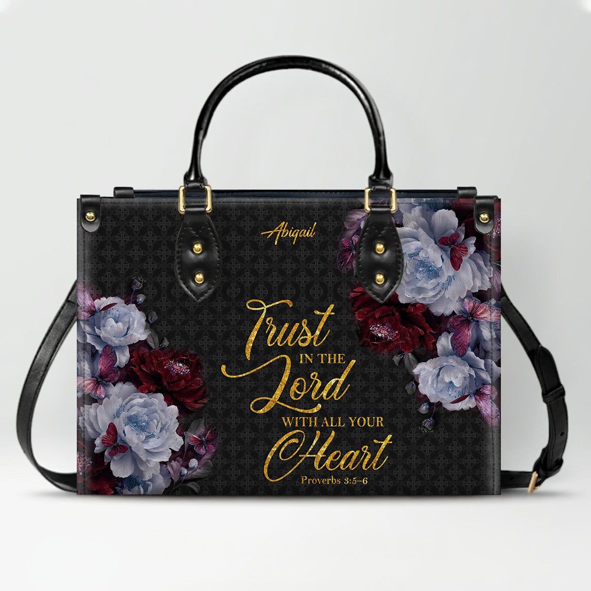 CHRISTIANARTBAG Personalized Leather Handbag - Custom Bible Verse & Name Floral Tote - Faith-Inspired Women's Satchel