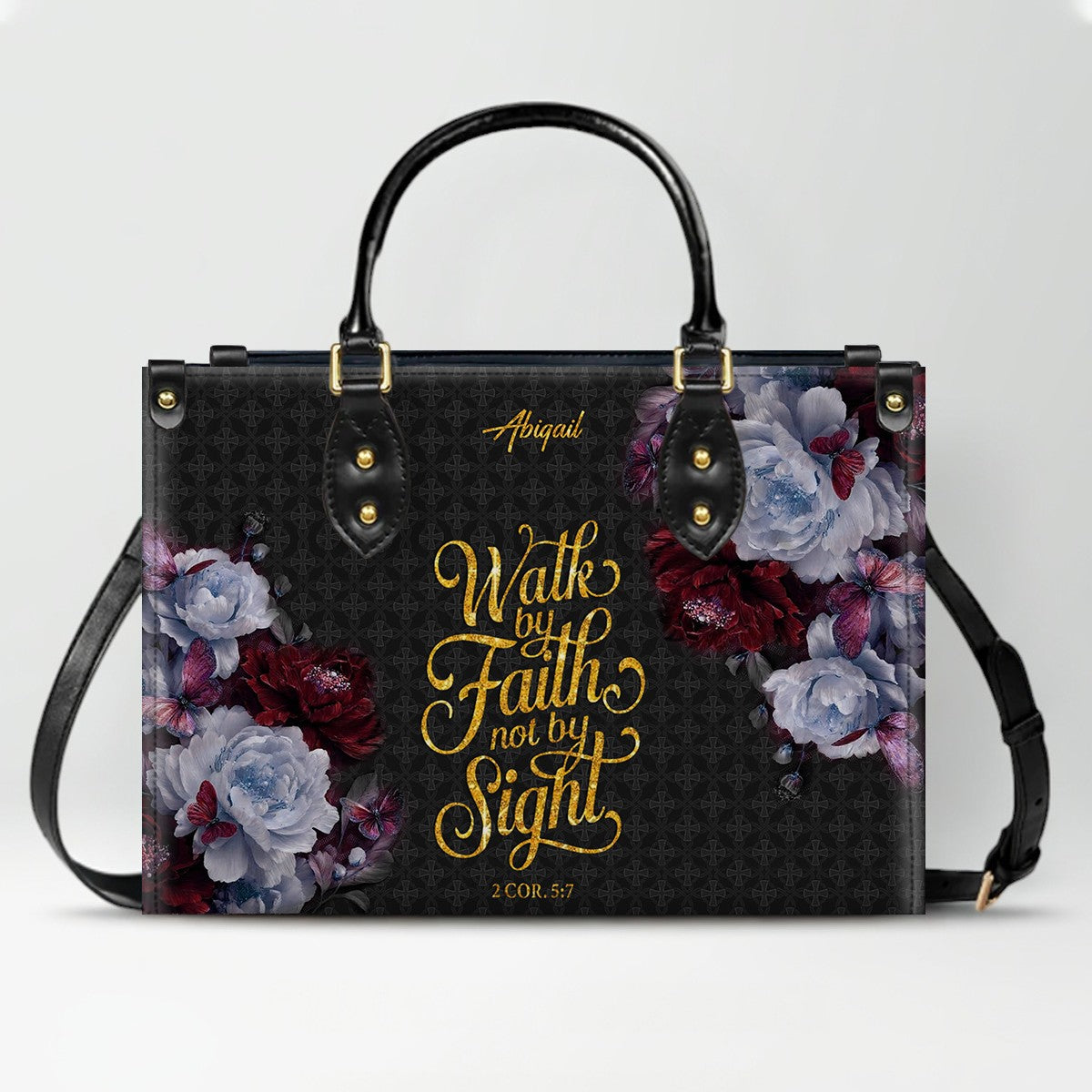 CHRISTIANARTBAG Personalized Leather Handbag - Custom Bible Verse & Name Floral Tote - Faith-Inspired Women's Satchel