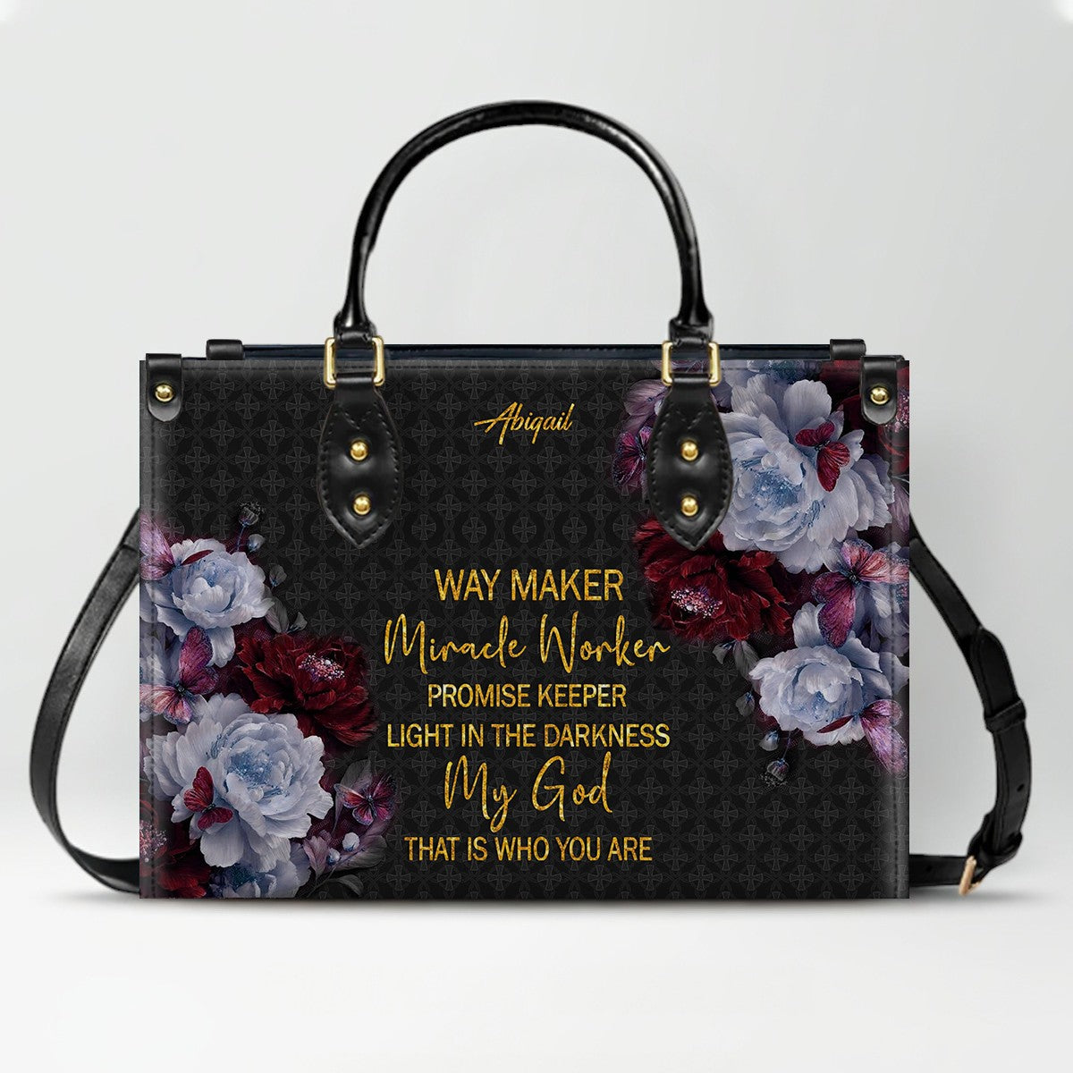 CHRISTIANARTBAG Personalized Leather Handbag - Custom Bible Verse & Name Floral Tote - Faith-Inspired Women's Satchel