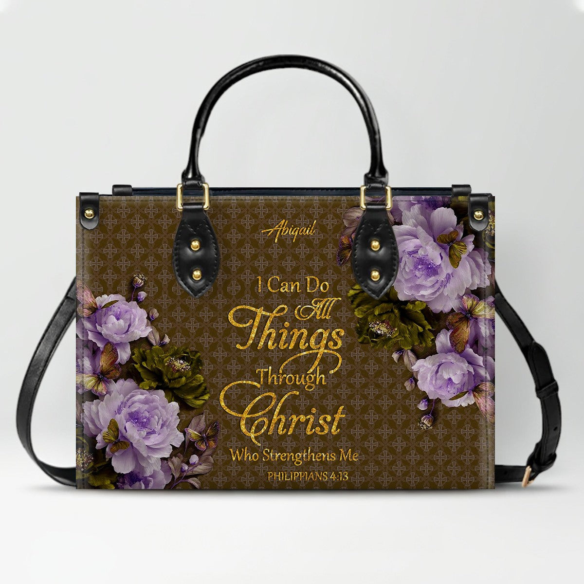 CHRISTIANARTBAG Personalized Leather Handbag - Custom Bible Verse & Name Floral Tote - Faith-Inspired Women's Satchel