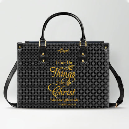 Personalized Leather Handbag for Women – “I Can Do All Things Through Christ” Philippians 4:13 | Christian Gift for Mom | CHRISTIANARTBAG CAB31626