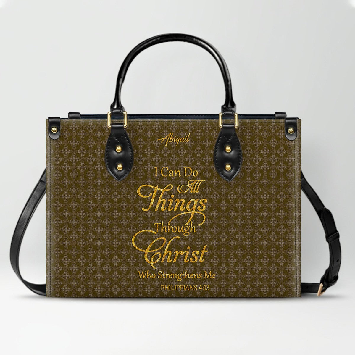 Personalized Leather Handbag for Women – “I Can Do All Things Through Christ” Philippians 4:13 | Christian Gift for Mom | CHRISTIANARTBAG CAB31626