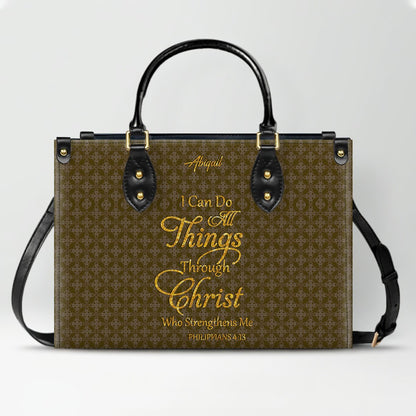 Personalized Leather Handbag for Women – “I Can Do All Things Through Christ” Philippians 4:13 | Christian Gift for Mom | CHRISTIANARTBAG CAB31626