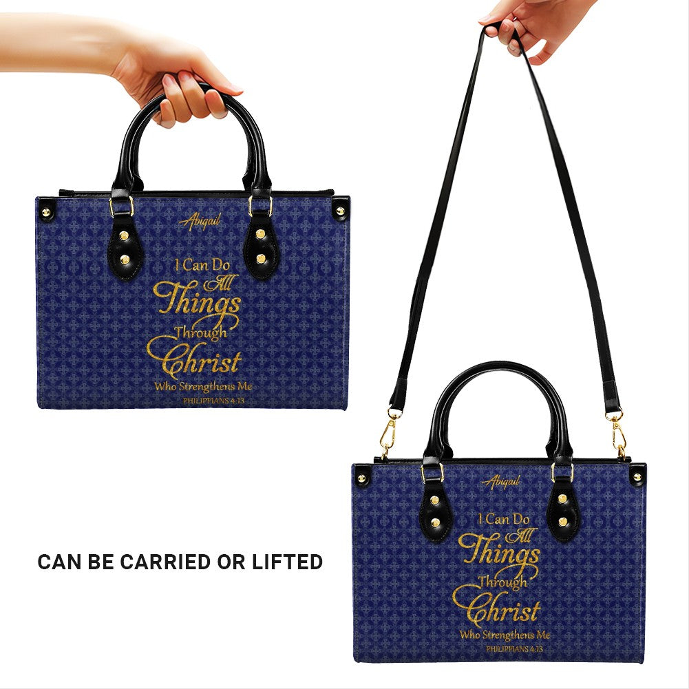 Personalized Leather Handbag for Women – “I Can Do All Things Through Christ” Philippians 4:13 | Christian Gift for Mom | CHRISTIANARTBAG CAB31626