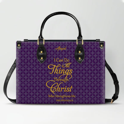 Personalized Leather Handbag for Women – “I Can Do All Things Through Christ” Philippians 4:13 | Christian Gift for Mom | CHRISTIANARTBAG CAB31626