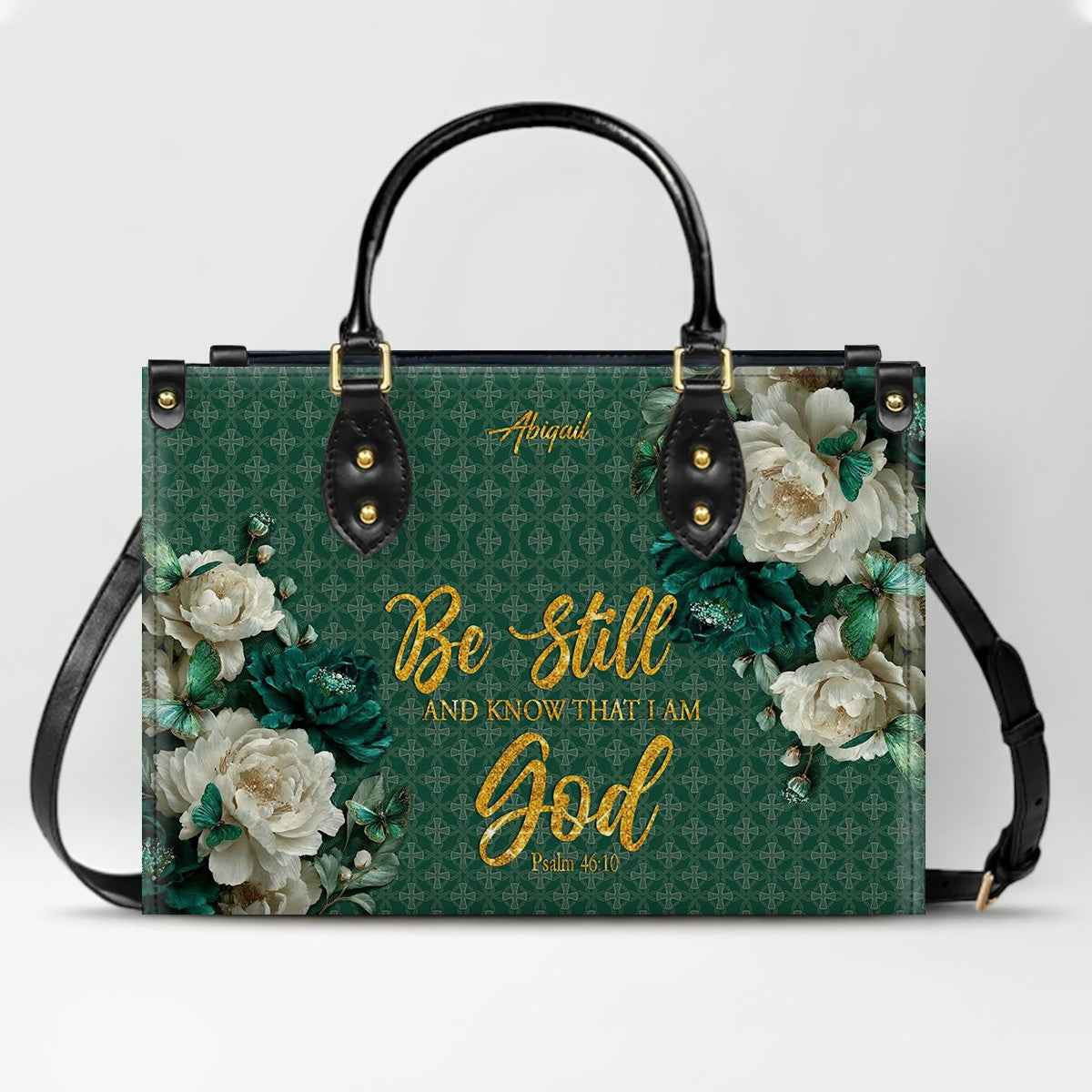 CHRISTIANARTBAG Personalized Leather Handbag - Custom Bible Verse & Name Floral Tote - Faith-Inspired Women's Satchel