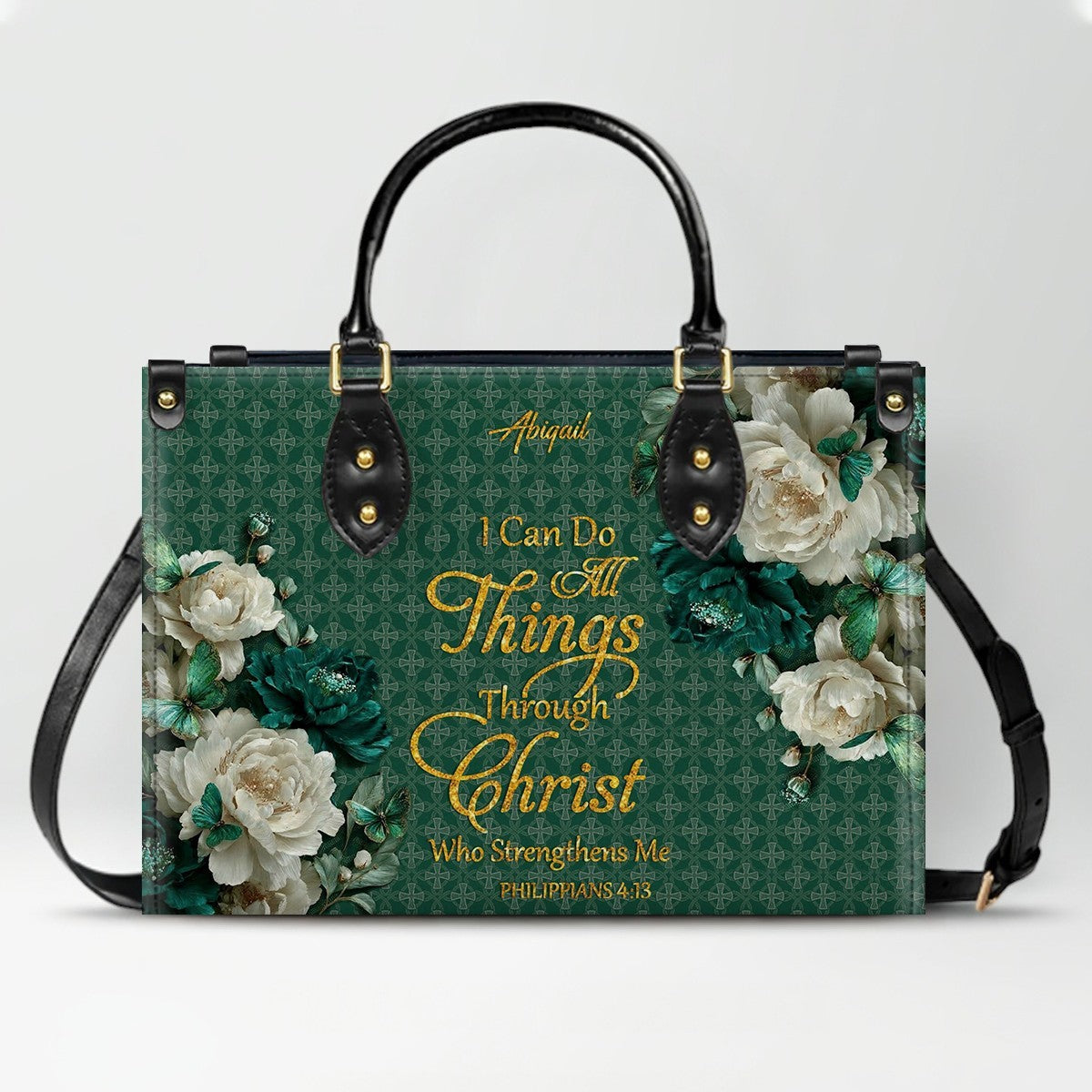 CHRISTIANARTBAG Personalized Leather Handbag - Custom Bible Verse & Name Floral Tote - Faith-Inspired Women's Satchel