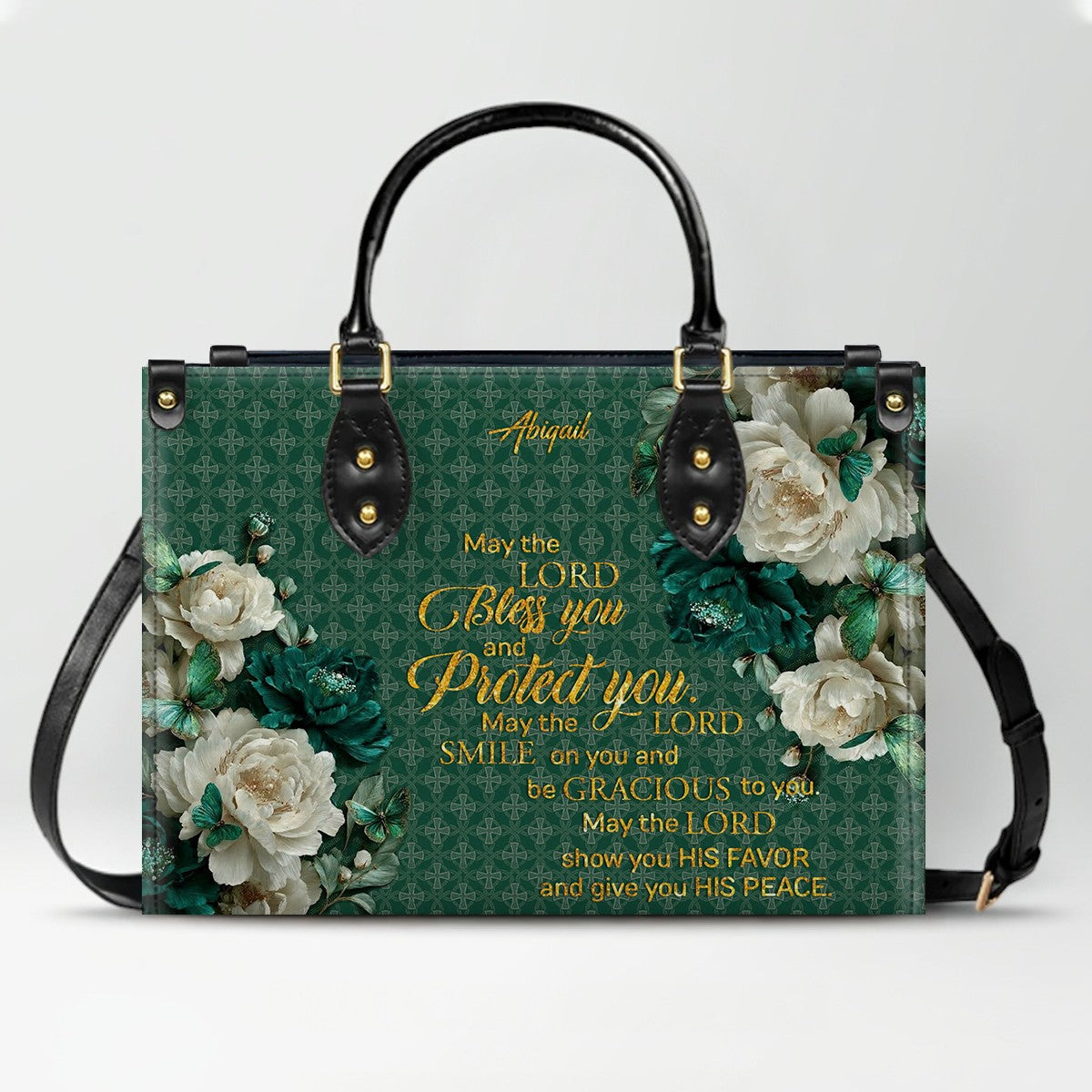 CHRISTIANARTBAG Personalized Leather Handbag - Custom Bible Verse & Name Floral Tote - Faith-Inspired Women's Satchel
