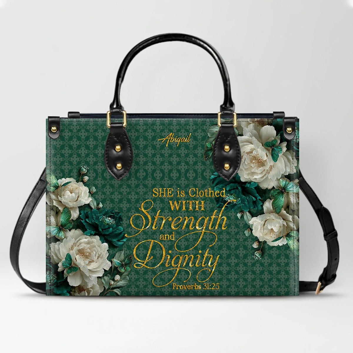 CHRISTIANARTBAG Personalized Leather Handbag - Custom Bible Verse & Name Floral Tote - Faith-Inspired Women's Satchel